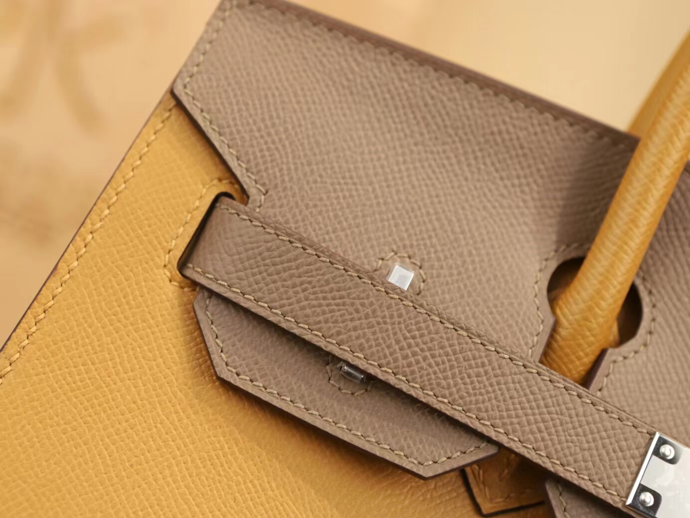 Hermes Birkin30CM Casaque对拼系列 爱马仕三拼色Epsom皮铂金包 银扣