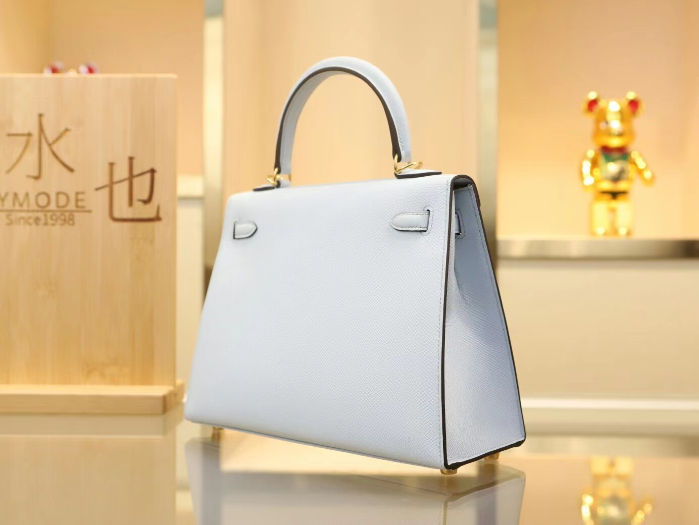 全手缝 爱马仕Hermes T0圣杯蓝 Blue Brume Epsom皮凯莉包Kelly 25CM