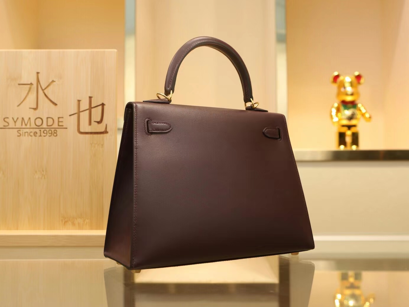 Symode Hermes爱马仕CK57波尔多酒红Box小牛皮凯莉包Kelly 25CM 金扣