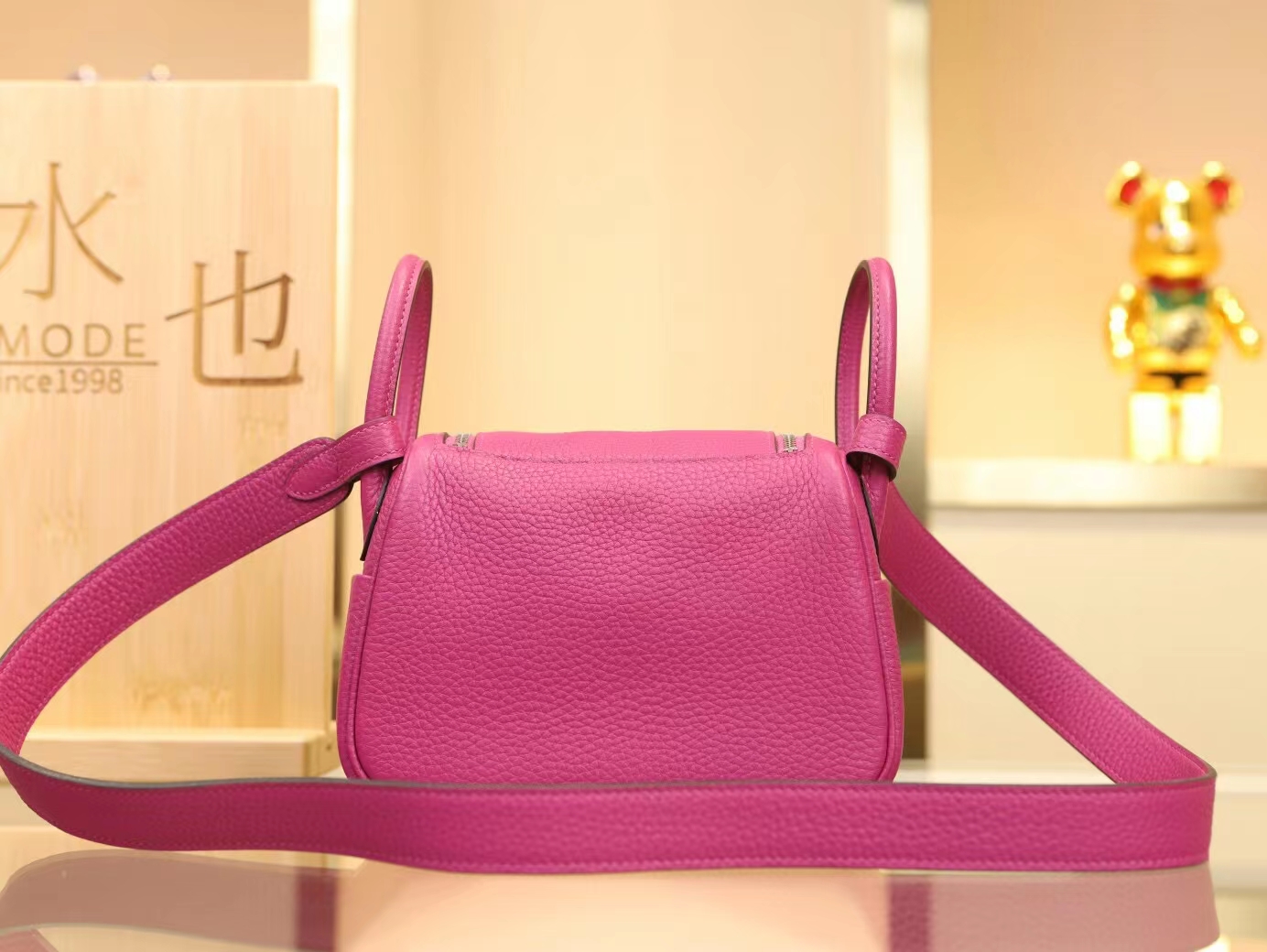 Hermes爱马仕L3玫瑰紫TC牛皮迷你琳迪包Mini Lindy19CM 银扣
