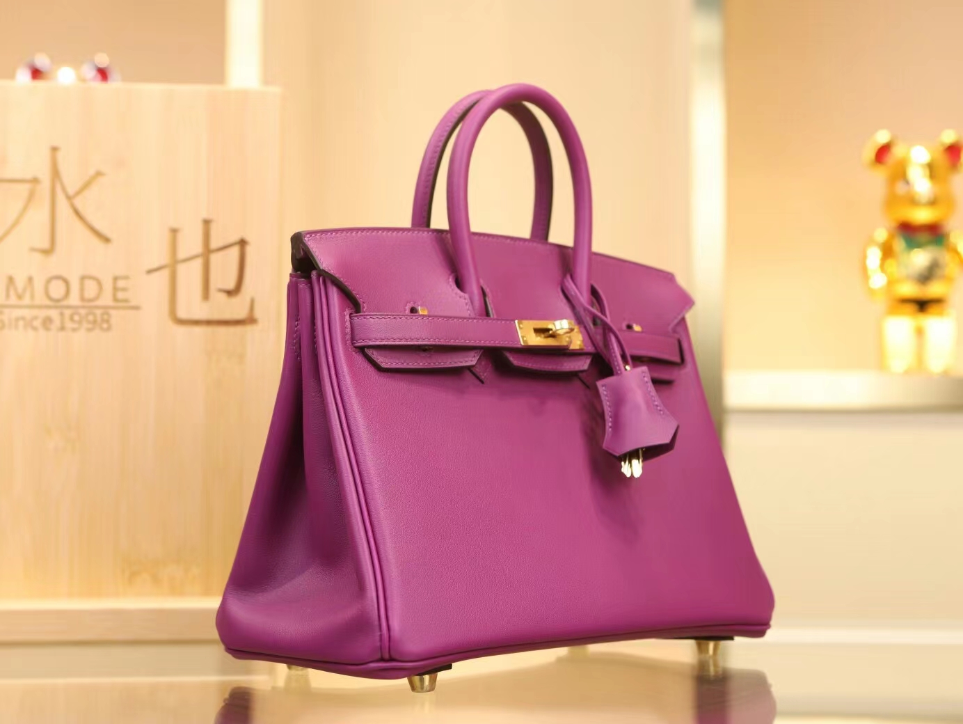 Hermes Birkin25CM 爱马仕女包P9海葵紫Swift牛皮铂金包 金扣