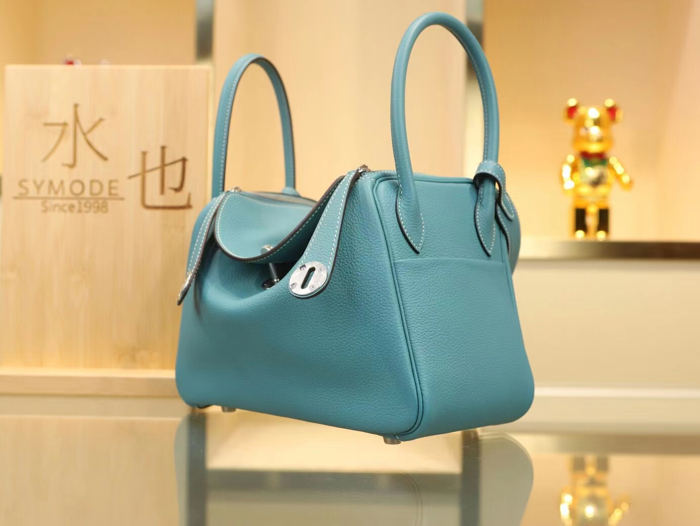 水也名品 Hermes Lindy26CM/30CM 爱马仕CC75牛仔蓝TC牛皮琳迪包 银扣