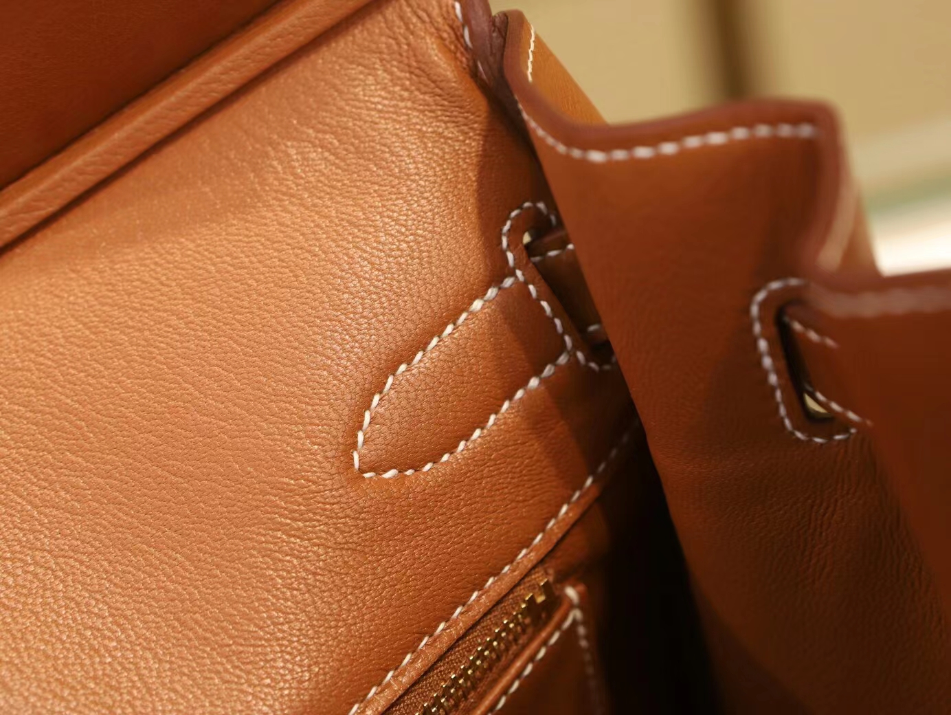 Hermes Birkin30CM 爱马仕帆布拼金棕色马鞍皮铂金包手提女包 金扣