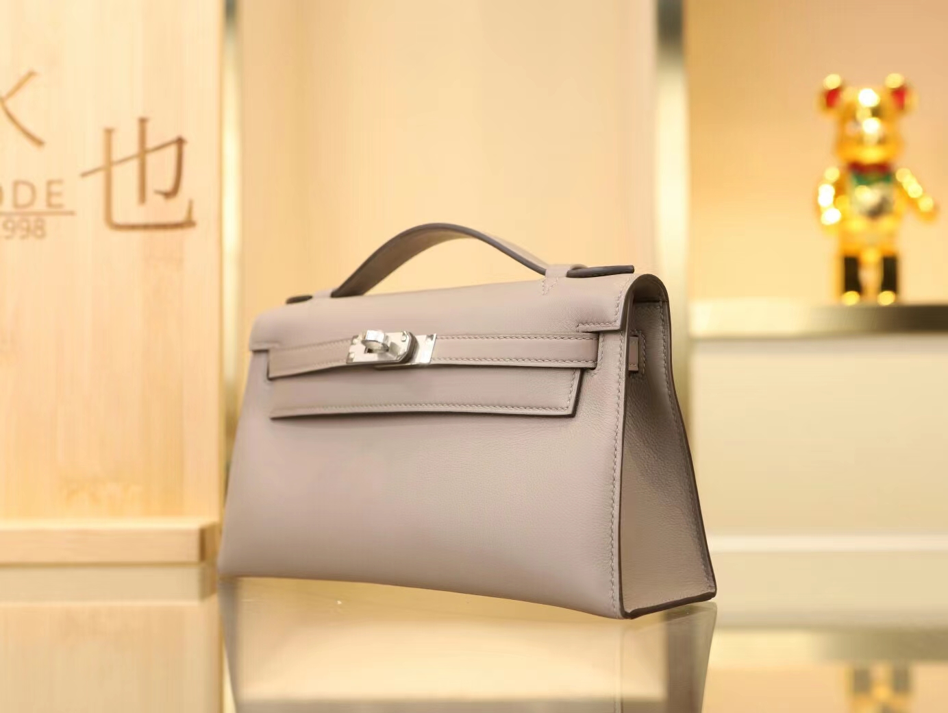 爱马仕迷你凯莉包1代 Hermes M8沥青灰Swift牛皮kelly pochette 银扣