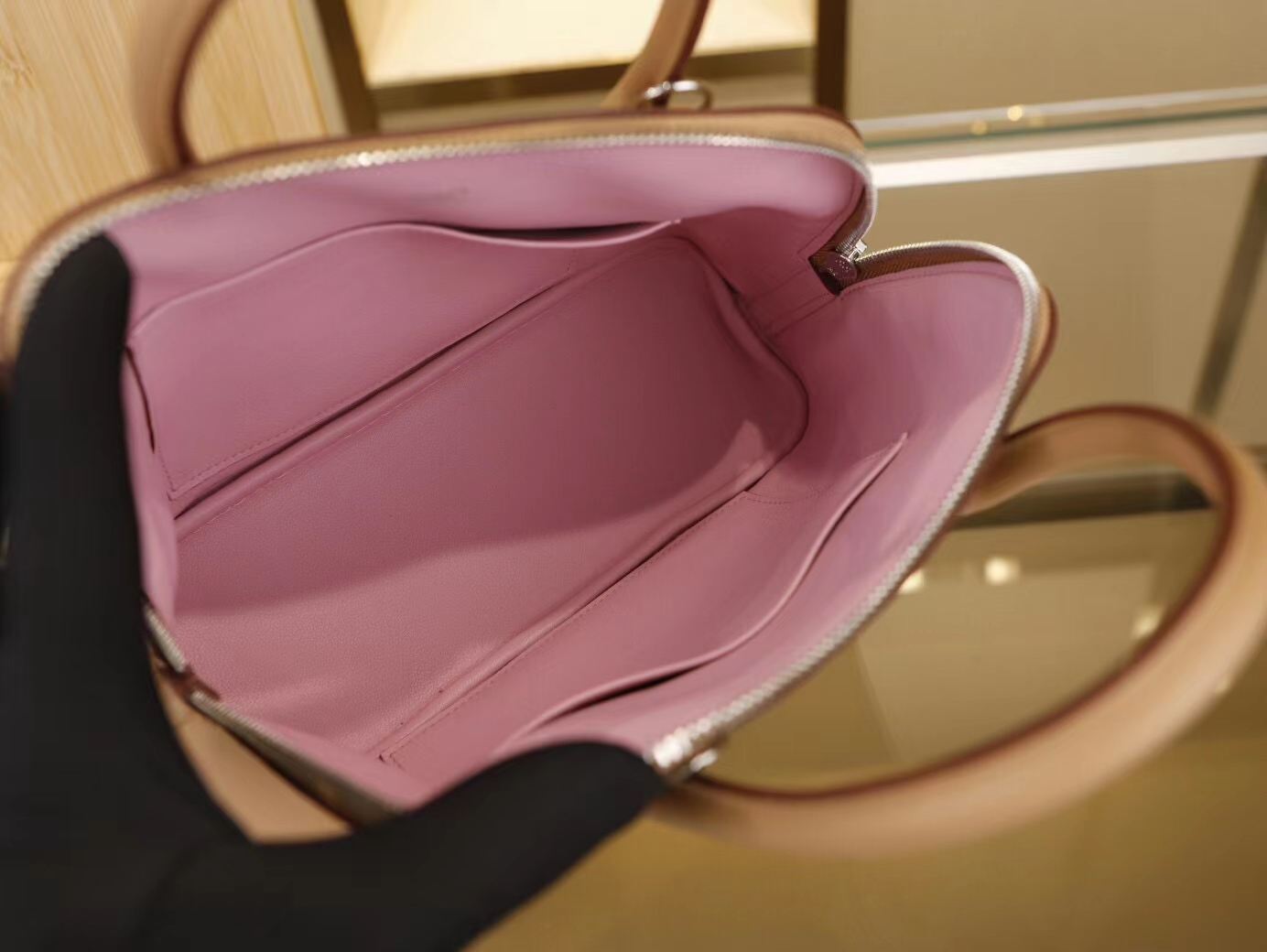Hermes爱马仕0M茶色chai内拼x9锦葵紫Evercolor皮保龄包bolide 27CM