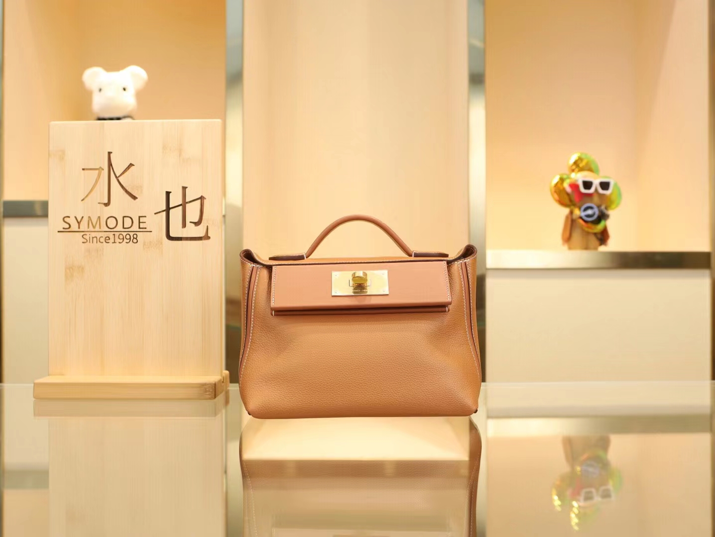 爱马仕女包 Hermes金棕色Evercolor拼Swift皮Mini 2424 银扣/金扣