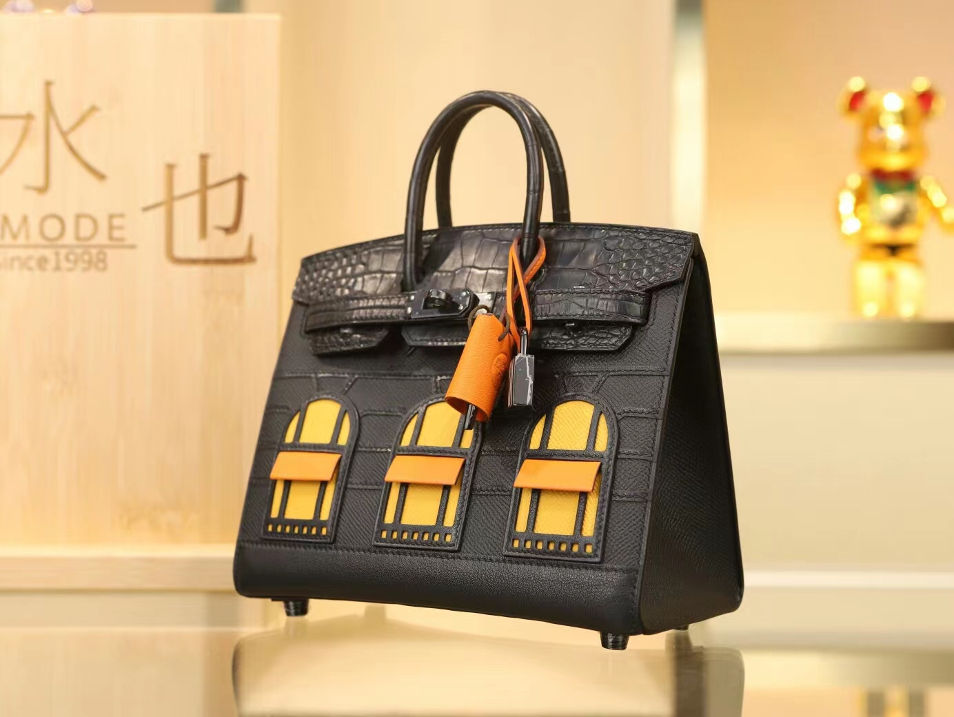 Hermes Birkin20 Faubourg 爱马仕黑色雾面鳄鱼皮拼牛皮福宝包房子包