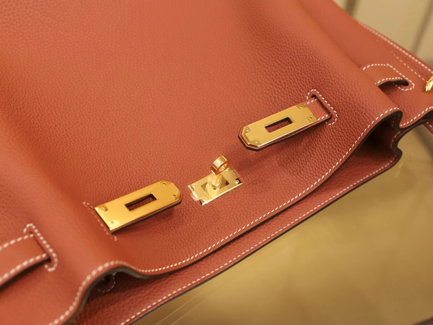 Hermes Sokelly22CM 爱马仕4E枫叶棕Togo荔枝纹牛皮单肩斜挎包 金扣