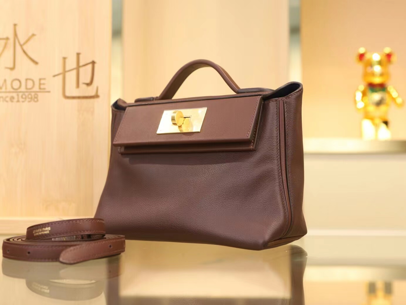 爱马仕新款女包 Hermes 0G马鞍红内拼宝石蓝Mini 2424手提单肩包