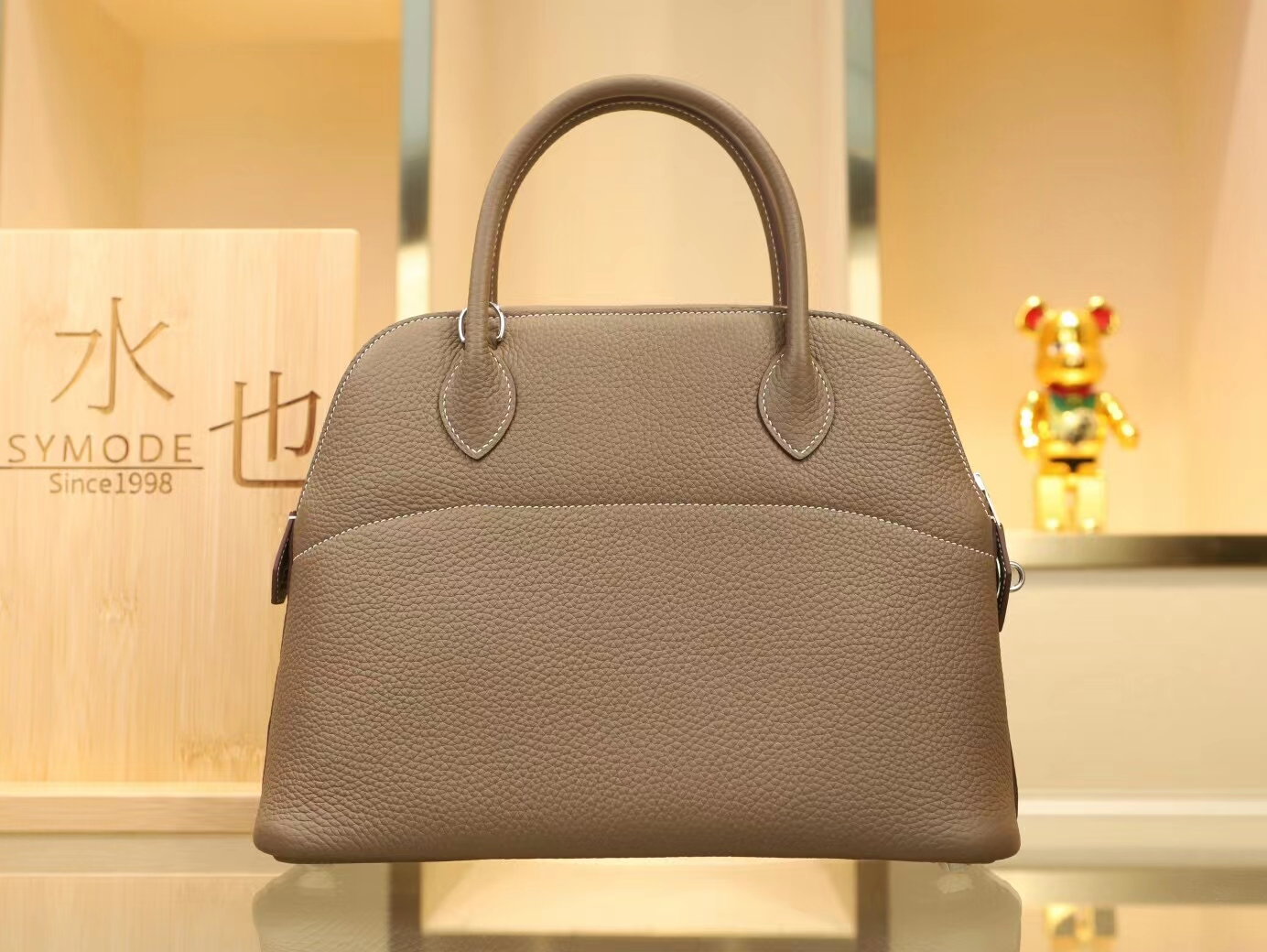 Hermes Bolide31CM 爱马仕大象灰TC牛皮保龄包手提女包 银扣