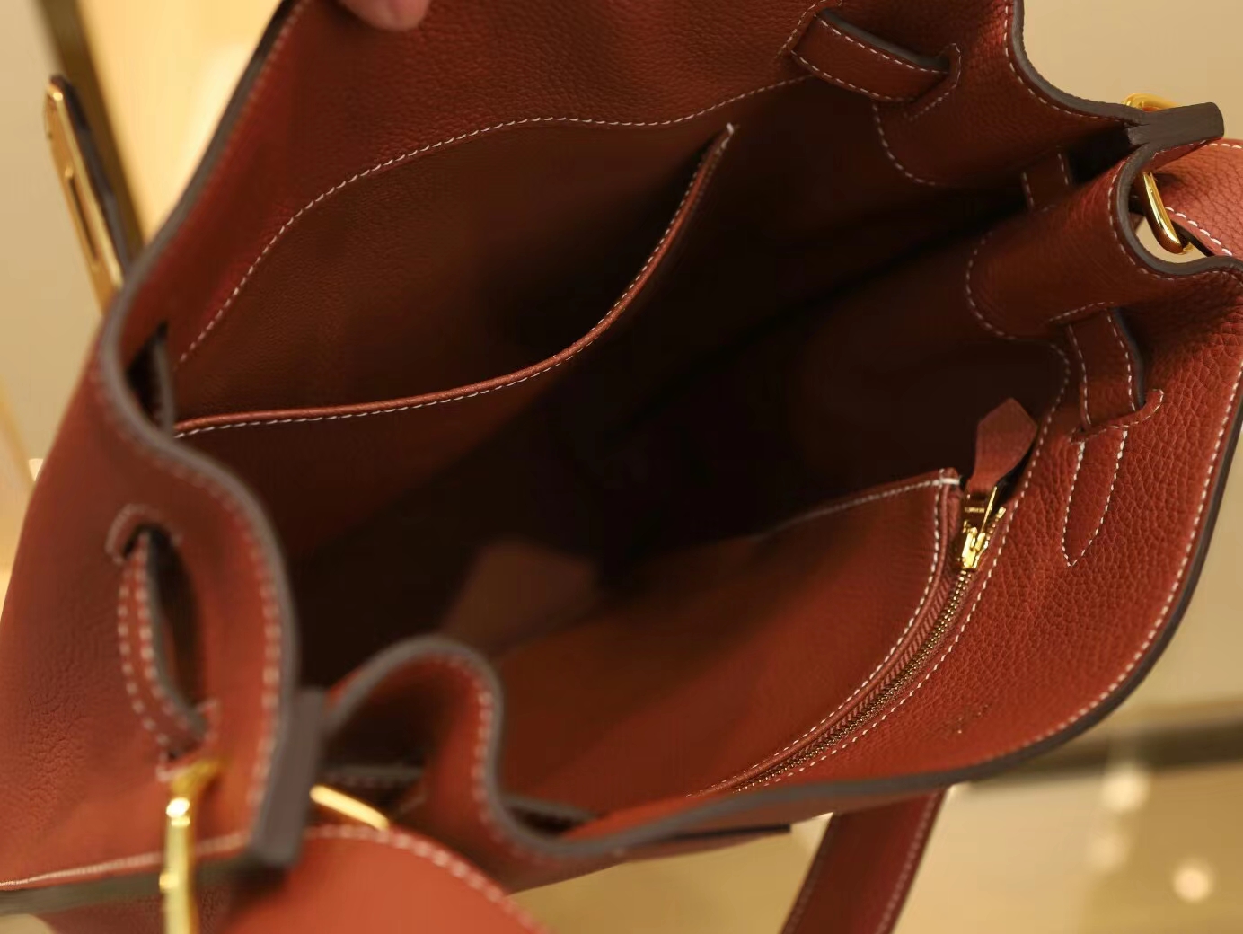 Hermes Sokelly22CM 爱马仕4E枫叶棕Togo荔枝纹牛皮单肩斜挎包 金扣