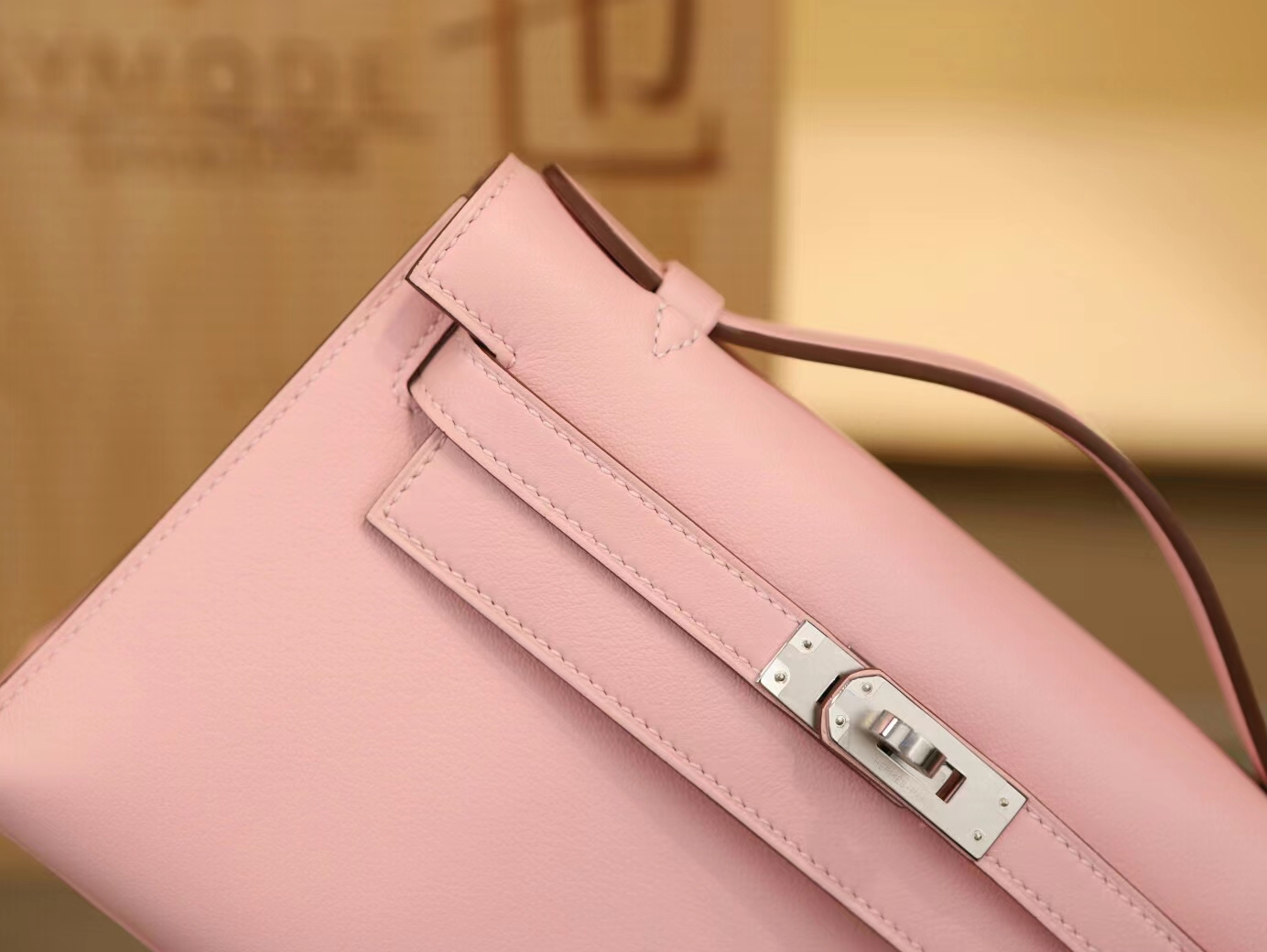 爱马仕迷你凯莉包1代 Hermes 3Q水粉色Swift牛皮Mini Kelly手拿包 银扣