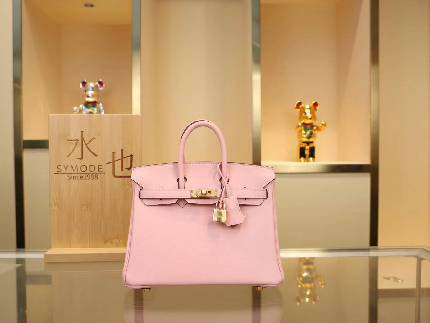 Hermes Birkin25CM 爱马仕3Q新樱花粉Swift小牛皮铂金包 金扣