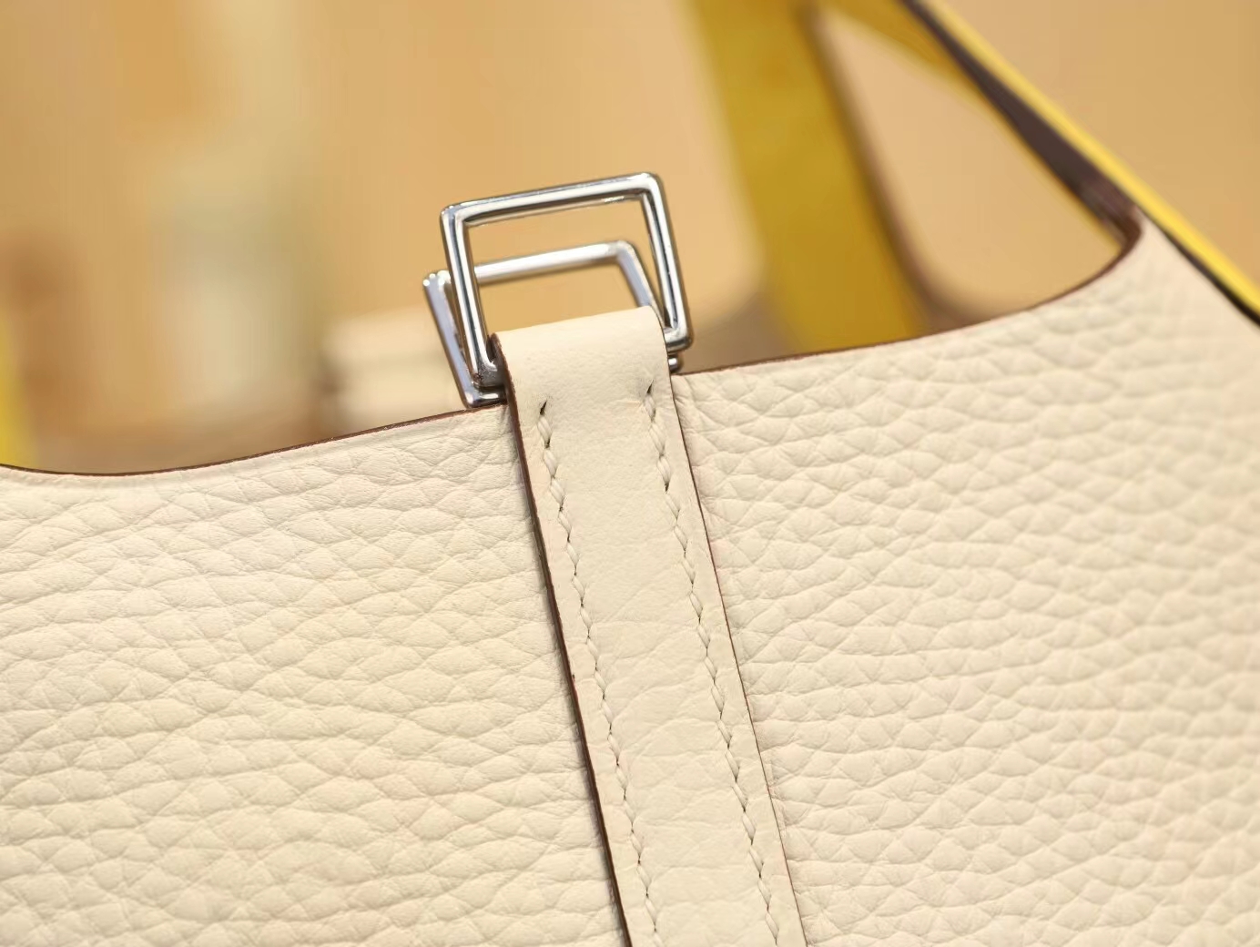 Hermes Picotin Touch18CM 爱马仕i2奶油白拼9r柠檬黄鸵鸟皮手柄菜篮子包