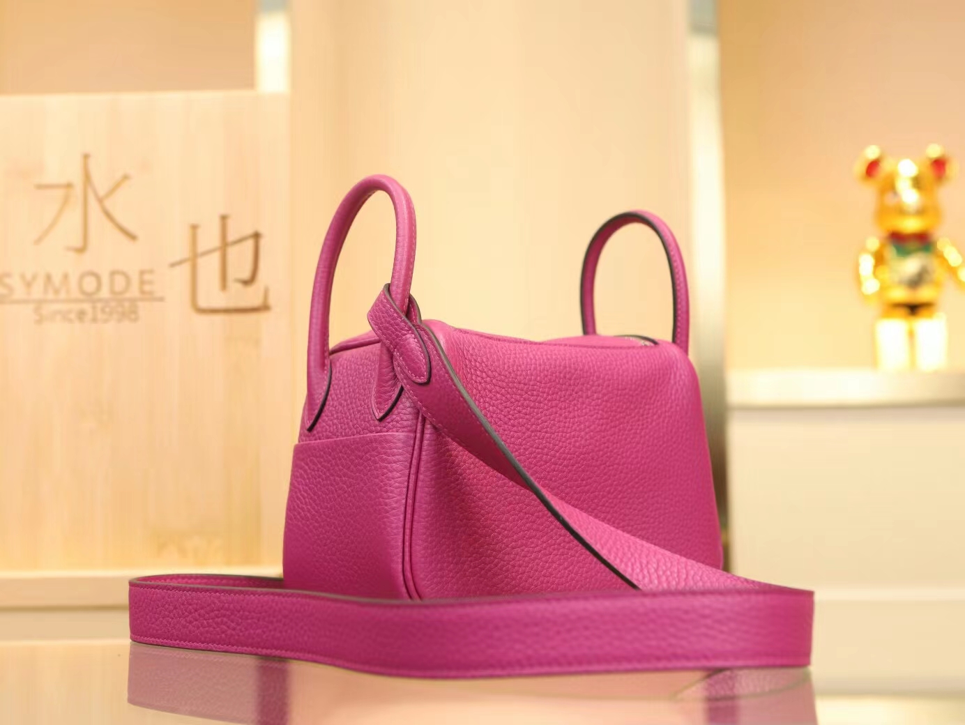 Hermes爱马仕L3玫瑰紫TC牛皮迷你琳迪包Mini Lindy19CM 银扣
