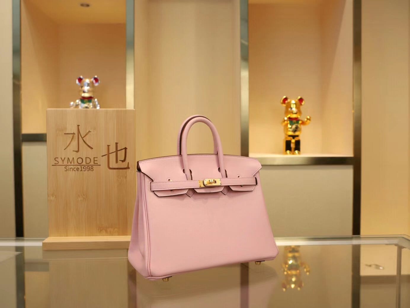 Hermes Birkin25CM 爱马仕3Q新樱花粉Swift小牛皮铂金包 金扣