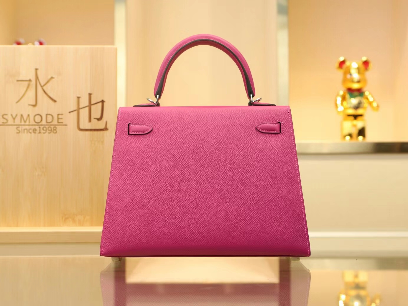 Symode爱马仕Hermes L3玫瑰紫Epsom手掌纹牛皮凯莉包Kelly 25CM 银扣
