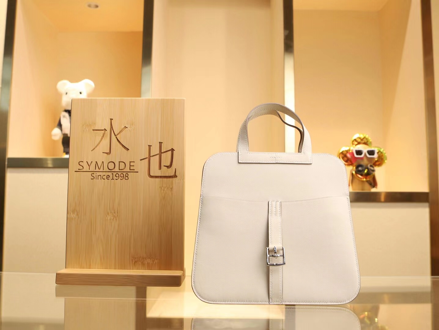 水也名品 Hermes Halzan22CM 奶昔白Swift牛皮手提单肩斜挎女包 银扣