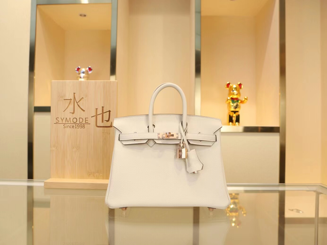 爱马仕铂金包内缝Hermes CC10奶昔白Togo牛皮Birkin25CM 玫瑰金扣