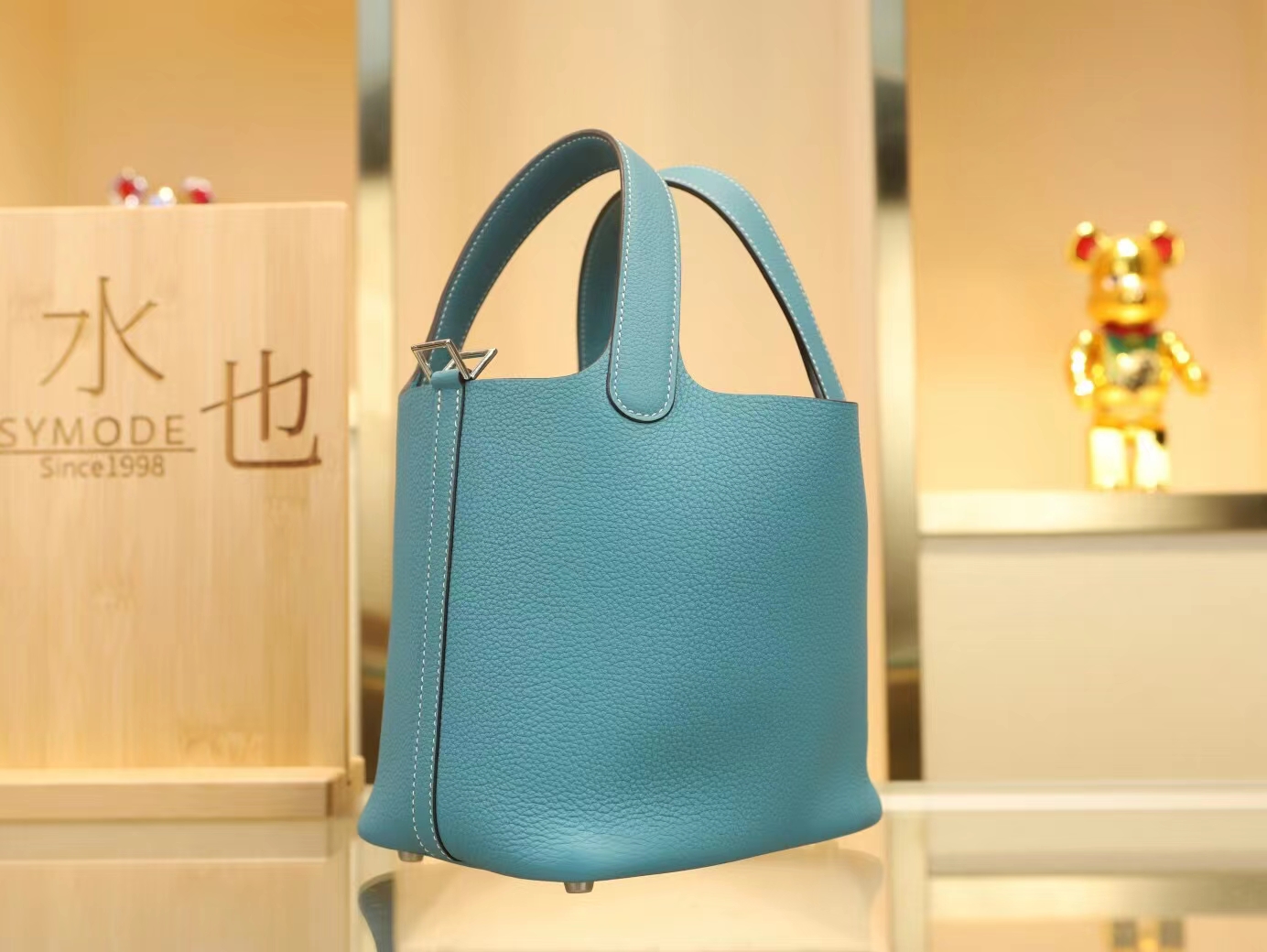 Hermes Picotin Lock18/22CM 爱马仕75牛仔蓝TC皮菜篮子包 银扣