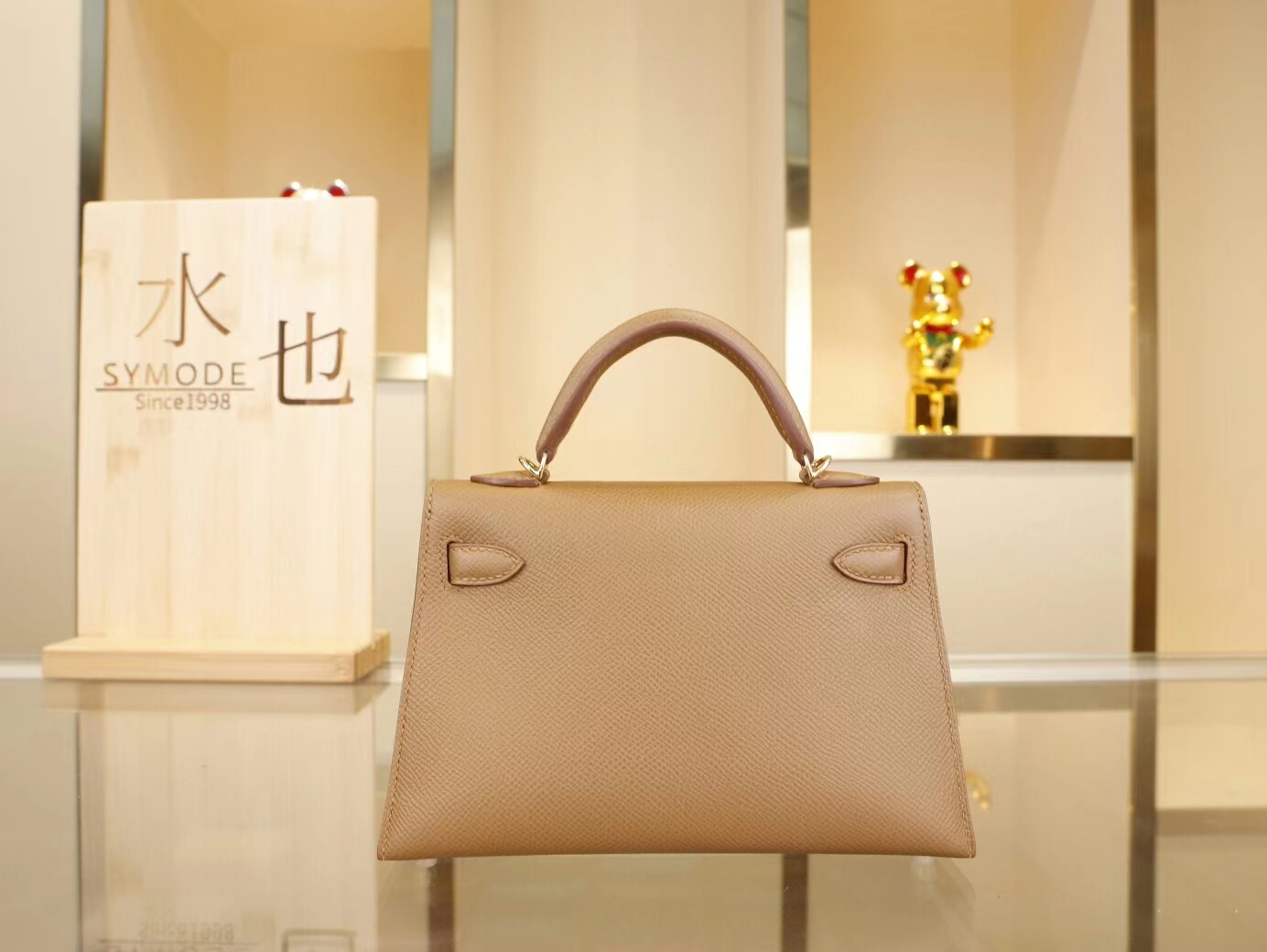 Hermes爱马仕3g栗子色Epsom牛皮二代迷你凯莉包mini kelly 2代 金银扣