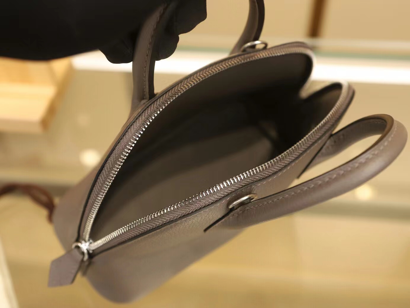 爱马仕保龄球包 Hermes Bolide 1923 mini18CM 8F锡器皮Evercolor皮 银扣