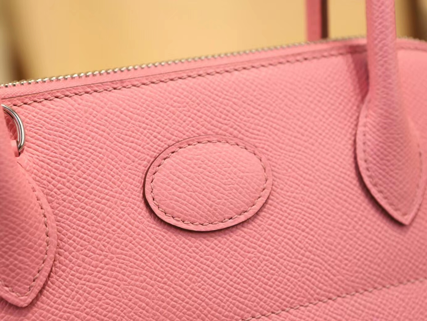 Hermes Bolide27CM 爱马仕1Q奶昔粉Epsom牛皮保龄球包 银扣