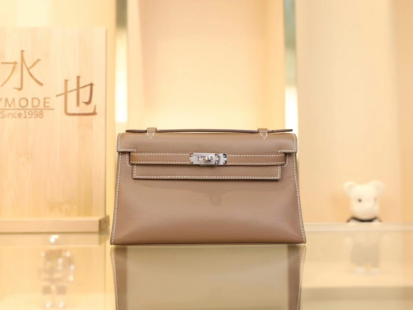 爱马仕一代迷你凯莉包 Hermes大象灰Swift小牛皮mini kelly pochette 1代 22cm