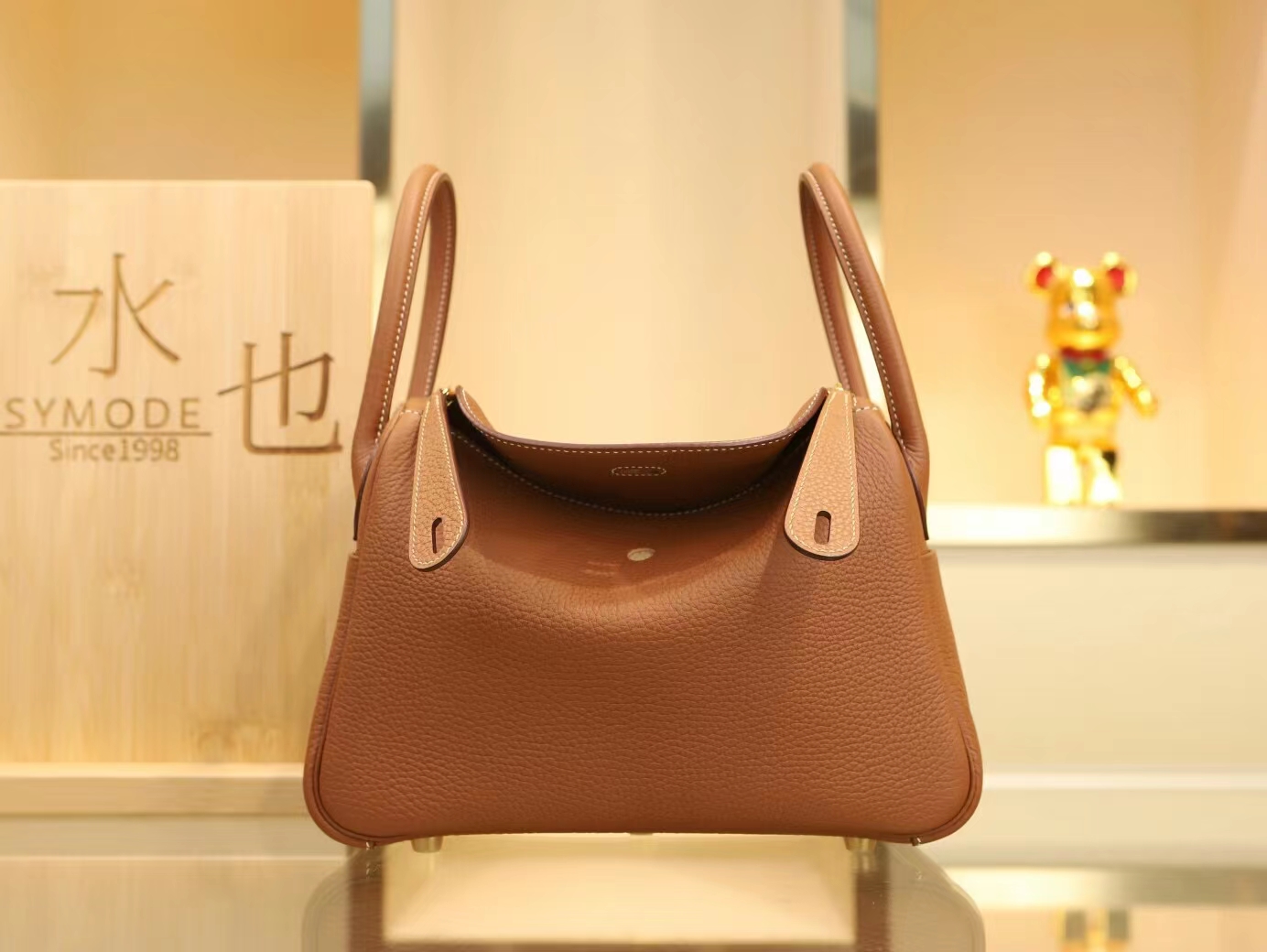 纯手工缝制 Hermes爱马仕CC37金棕色TC牛皮Lindy26CM琳迪包 金银扣