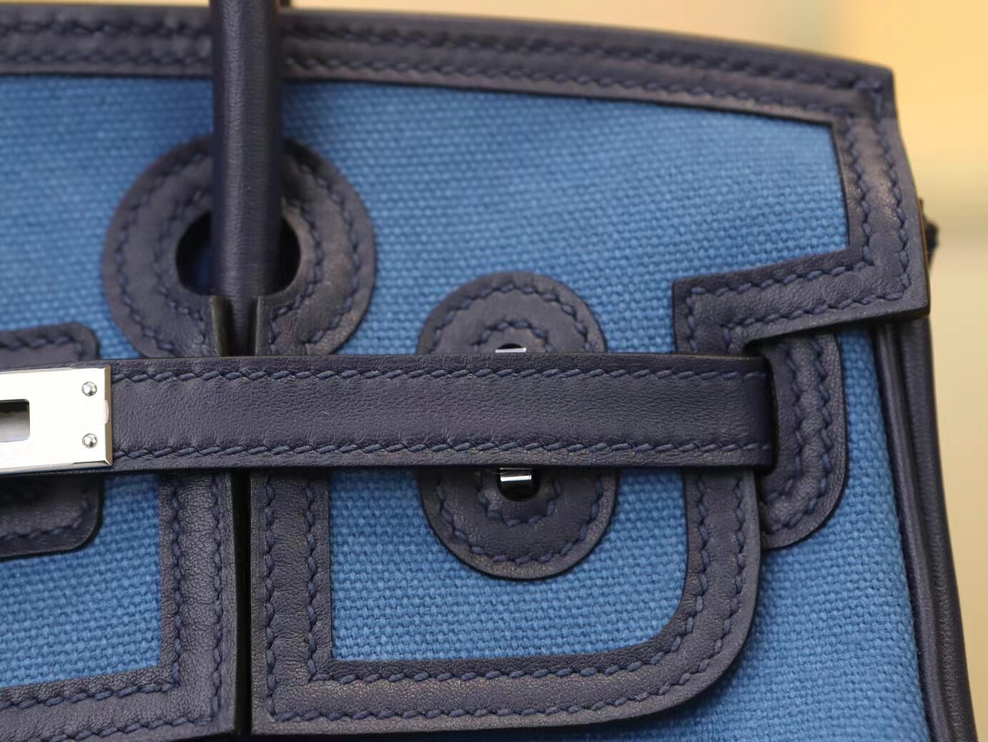 Hermes Birkin Cargo25CM 爱马仕深蓝牛皮拼海水蓝Toile Goeland帆布