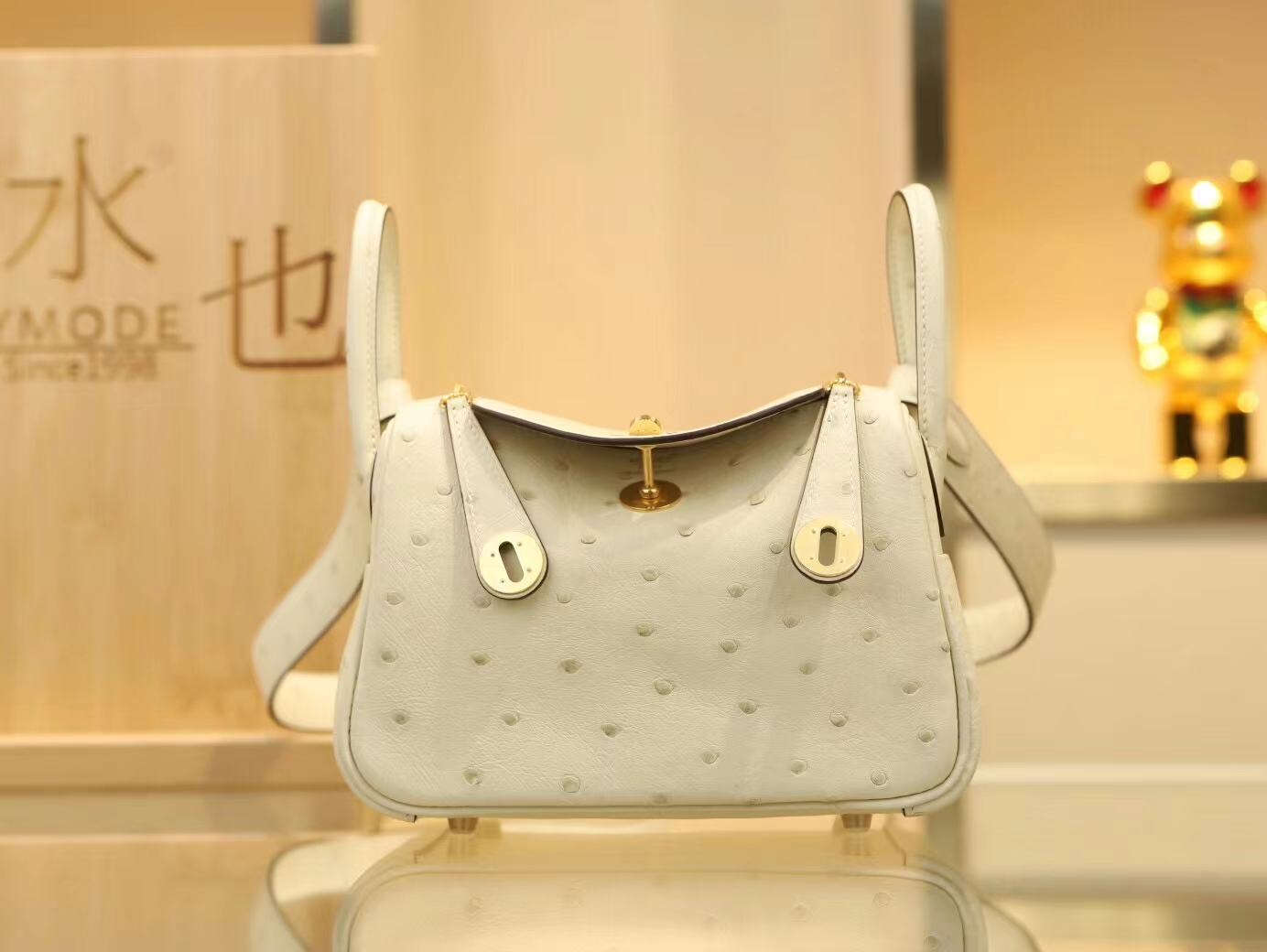 Hermes Mini Lindy19CM 爱马仕I2奶油白Nata进口鸵鸟皮迷你琳迪包