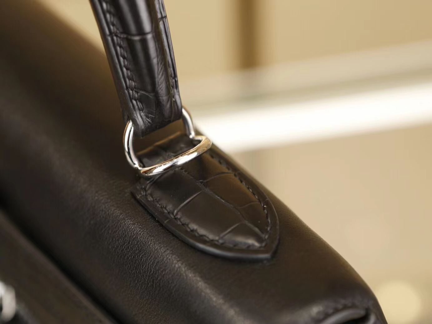 Hermes Kelly Lakis32CM 爱马仕Swift小牛皮拼雾面鳄鱼皮凯莉包 银扣