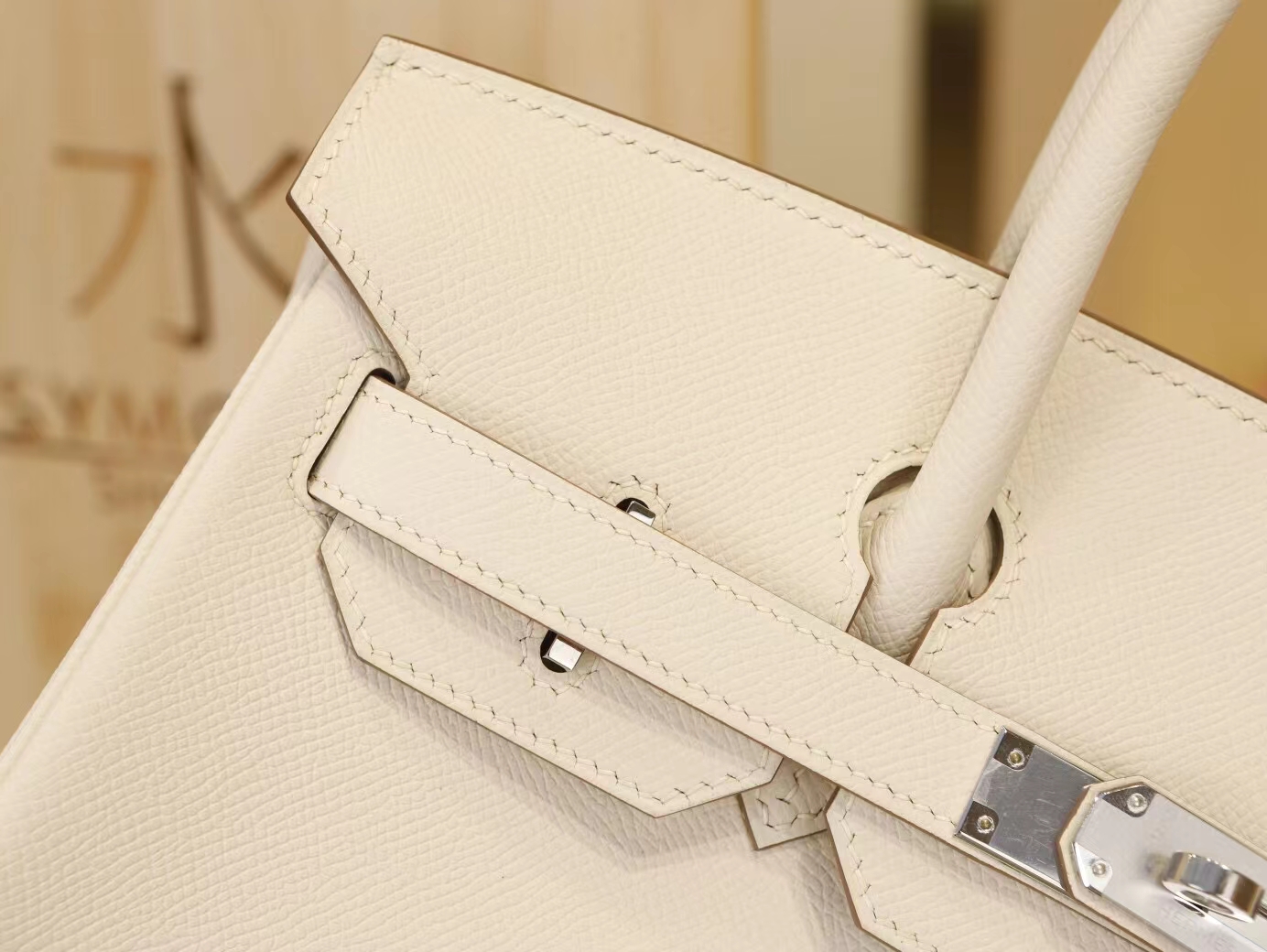 Hermes Birkin30 爱马仕铂金包CC10奶昔白Epsom掌纹牛皮 金银扣