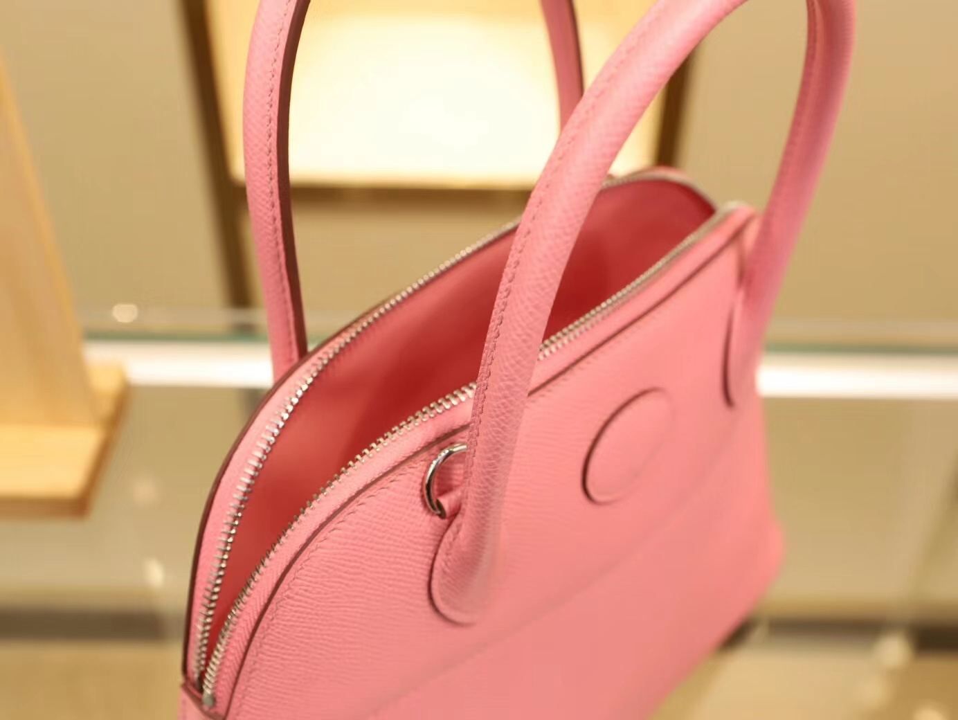 Hermes Bolide27CM 爱马仕1Q奶昔粉Epsom牛皮保龄球包 银扣