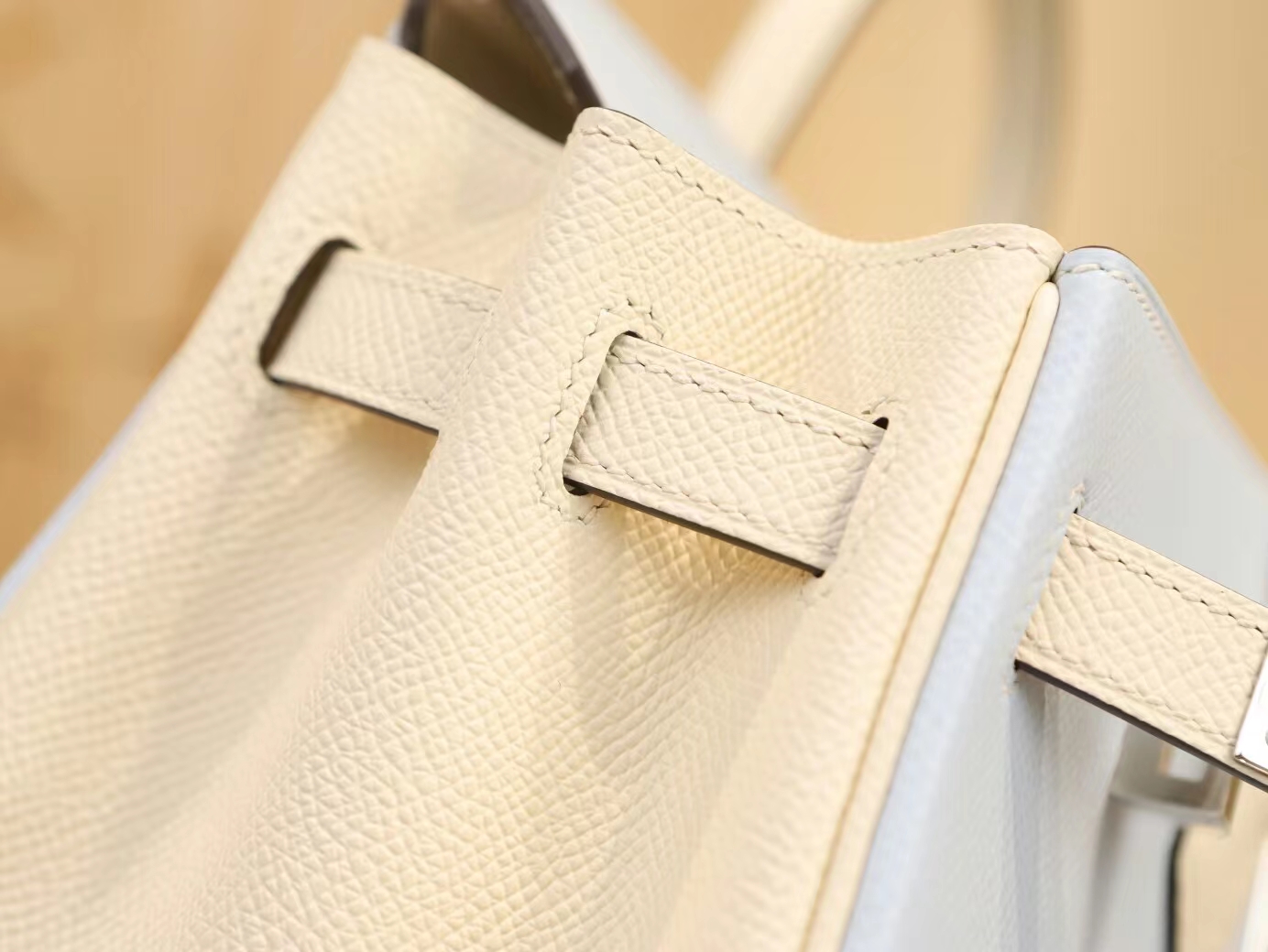 爱马仕Hermes T0圣杯蓝拼I2奶油白Epsom皮铂金包Birkin25CM 银扣
