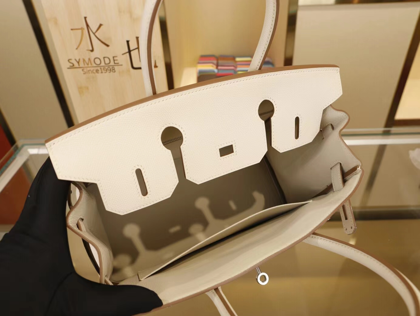 Hermes Birkin30 爱马仕铂金包CC10奶昔白Epsom掌纹牛皮 金银扣