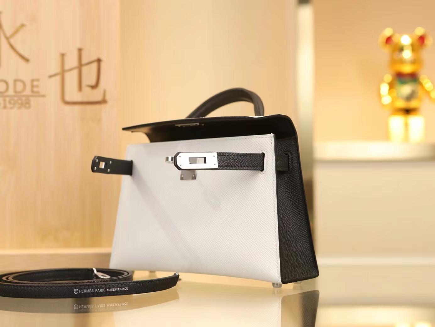 Hermes Mini Kelly二代19CM 爱马仕黑色拼白色Epsom皮二代迷你凯莉包