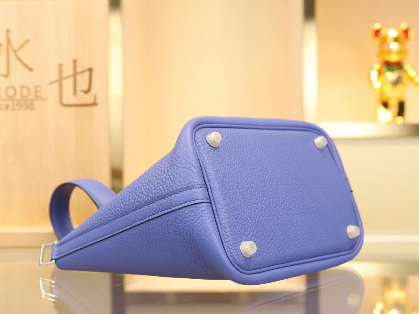 爱马仕Hermes 7E明蓝色TC牛皮Picotin Lock18/22CM菜篮子包水桶包 银扣