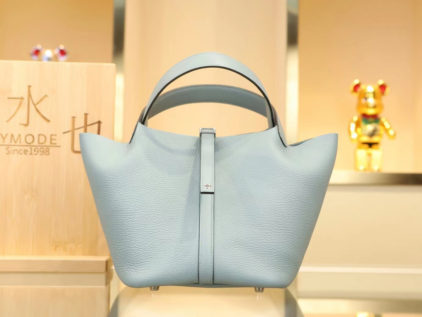 Hermes Picotin Lock18/22CM 爱马仕7G天青色菜篮子包水桶包 银扣
