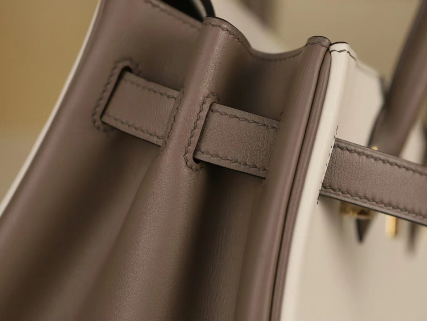 Hermes Birkin30CM 爱马仕奶昔白拼M8沥青灰Swift小牛皮铂金包 金扣