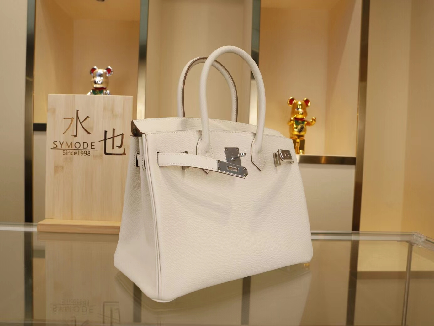 Hermes Birkin30 爱马仕铂金包CC10奶昔白Epsom掌纹牛皮 金银扣