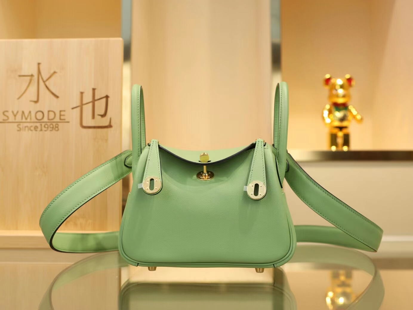 爱马仕迷你琳迪包 Hermes 3i牛油果绿Swift牛皮Mini Lindy19CM 金扣