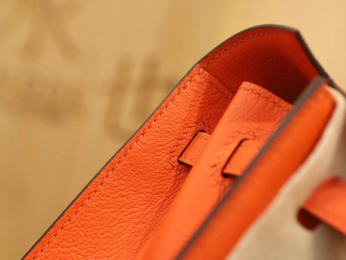 水也名品 全手缝爱马仕Hermes Kelly Danse22CM 8v罂粟橘Evercolor皮 金扣
