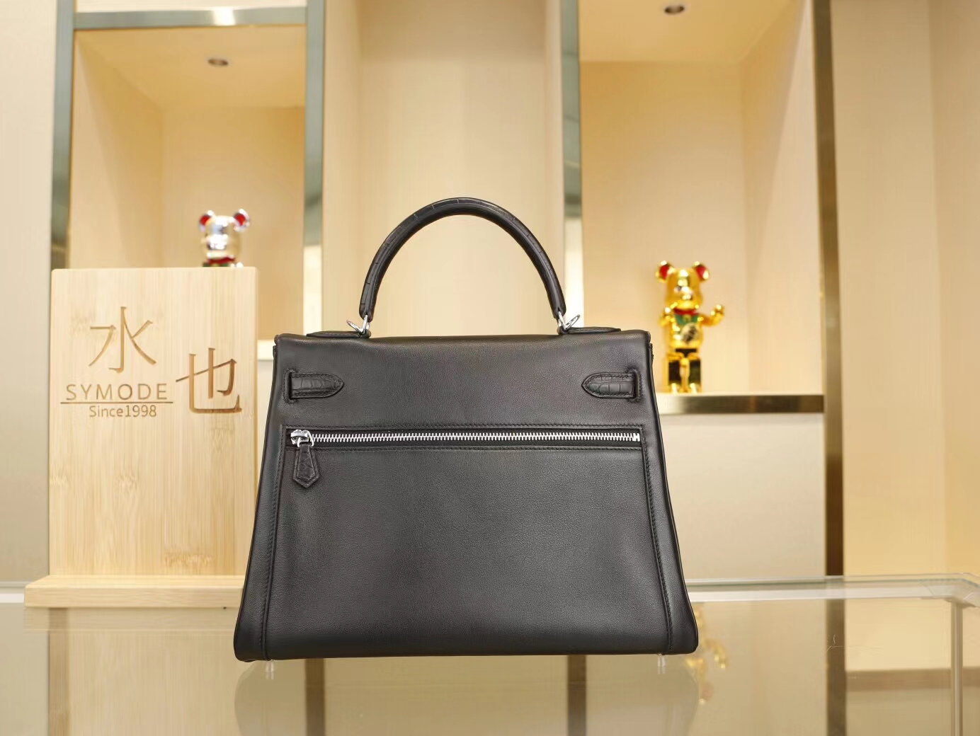 Hermes Kelly Lakis32CM 爱马仕Swift小牛皮拼雾面鳄鱼皮凯莉包 银扣