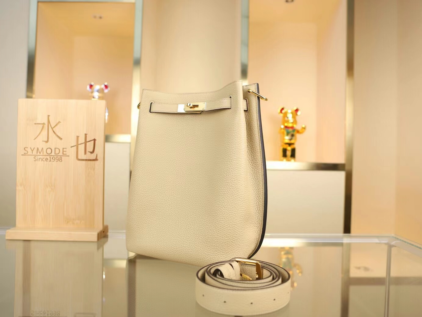 Hermes Sokelly22CM 爱马仕S2风衣灰TC牛皮单肩斜挎水桶包 金扣