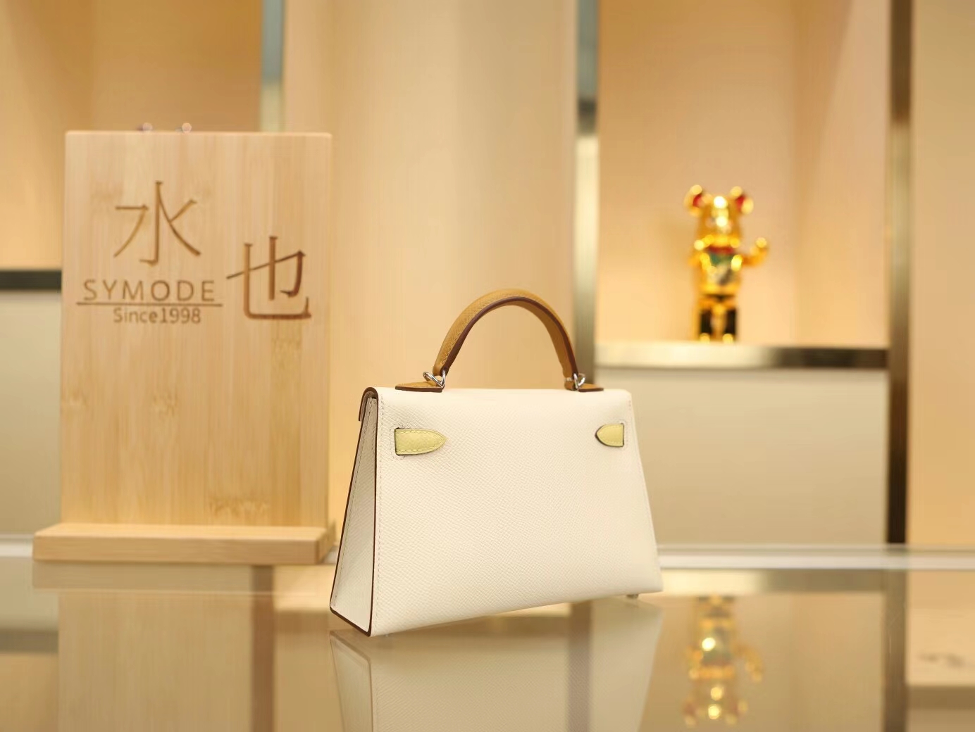 Hermes爱马仕三拼色二代迷你凯莉包 I2奶油白拼1z小鸡黄拼2s芝麻色mini kelly 2代