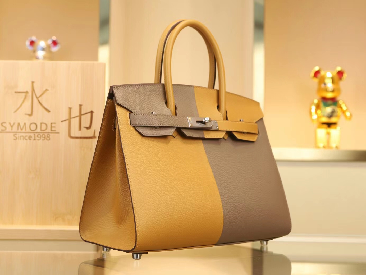 Hermes Birkin30CM Casaque对拼系列 爱马仕三拼色Epsom皮铂金包 银扣