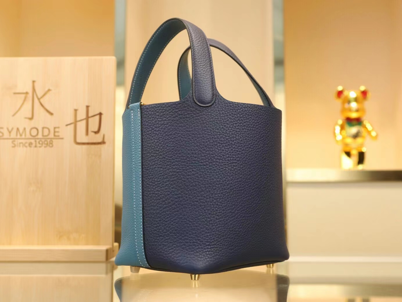 爱马仕对拼菜篮子包 Hermes Picotin Lock18CM 牛仔蓝对拼宝石蓝 金扣
