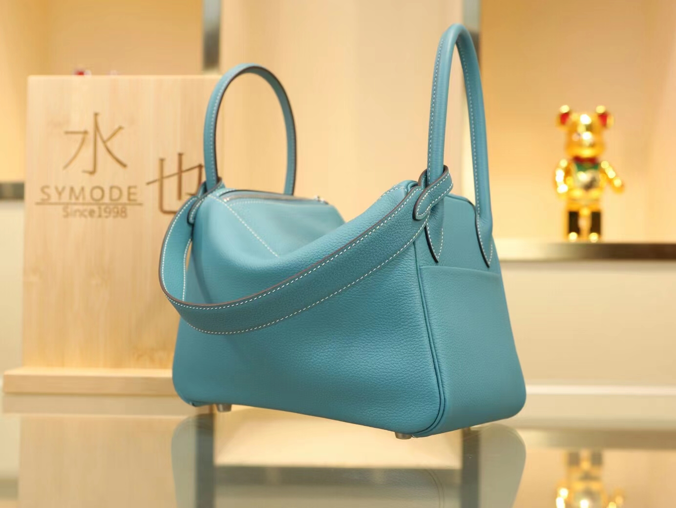 水也名品 Hermes Lindy26CM/30CM 爱马仕CC75牛仔蓝TC牛皮琳迪包 银扣