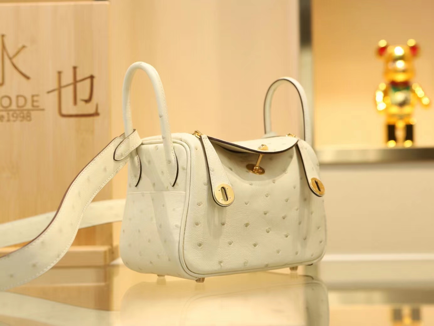 Hermes Mini Lindy19CM 爱马仕I2奶油白Nata进口鸵鸟皮迷你琳迪包